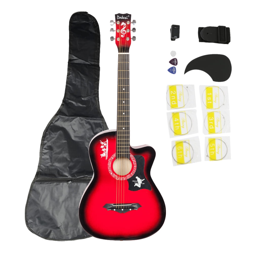 Lowestbest Beginners Musical Instrument Basswood Practice Acoustic Guitar Set for Kids, Red