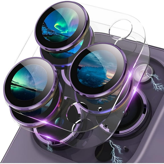 for iPhone 14 Pro and iPhone 14 Pro Max Camera Lens Protector Aluminum Alloy Plus Acrylic   9H Tempered Glass Camera Screen Protector Full Coverage Accessories Case Friendly Purple (2 Pack)