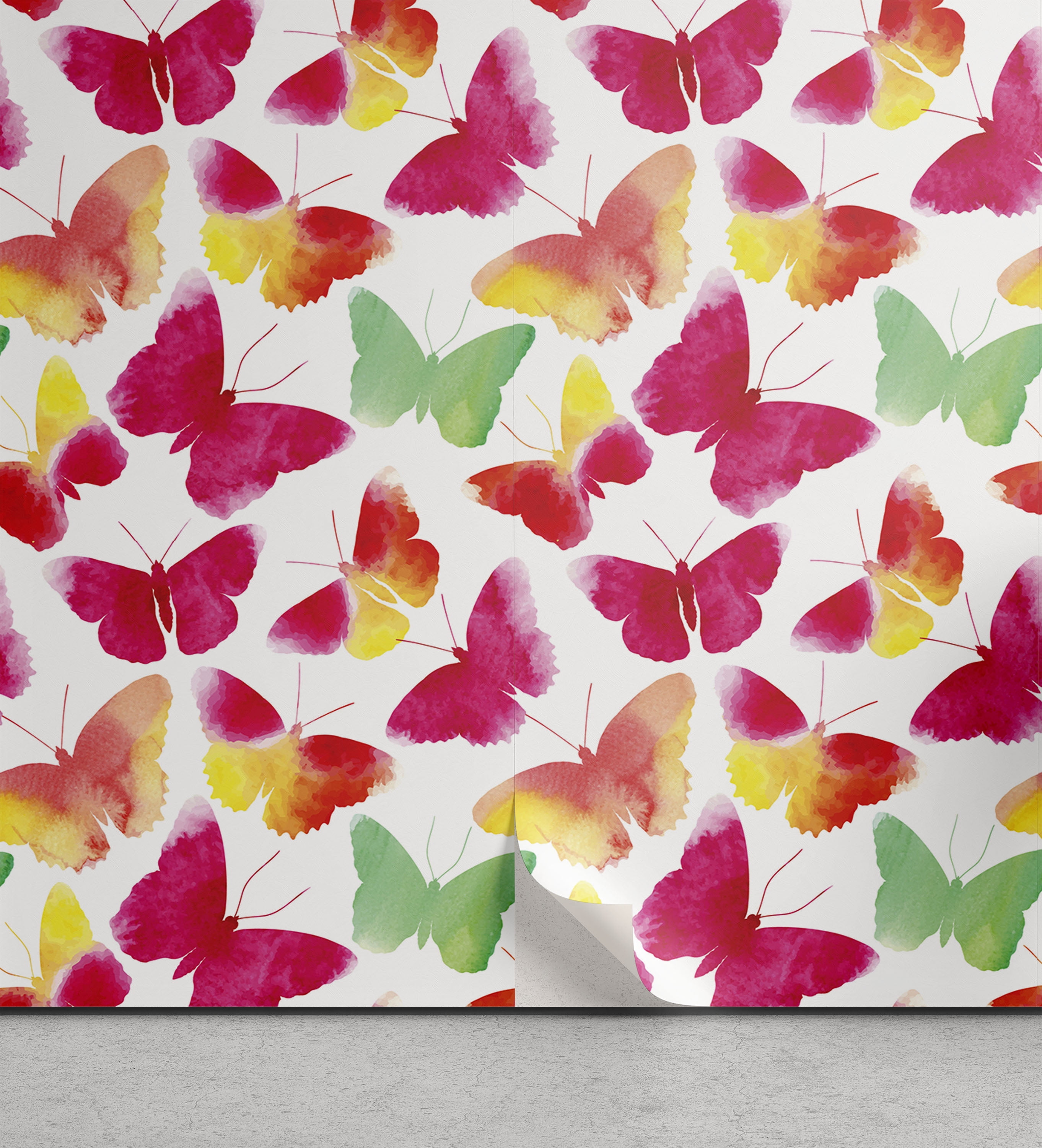 Colorful Peel & Stick Wallpaper, Watercolor Butterflies with Large