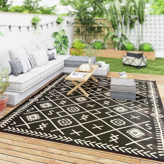 Reversible Outdoor Rug, Waterproof Plastic Straw Floor Mat, Portable RV Camping Carpet, Large Patio Mat for Backyard, Deck, Picnic, Beach, 9' x 12'