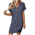thumbnail image 4 of SMihono Women's Casual T Shirt Dress Button Up V Neck Tunic Dresses Summer Short Sleeve Mini Dresses Loose Sundresses Dark Blue L, 4 of 8
