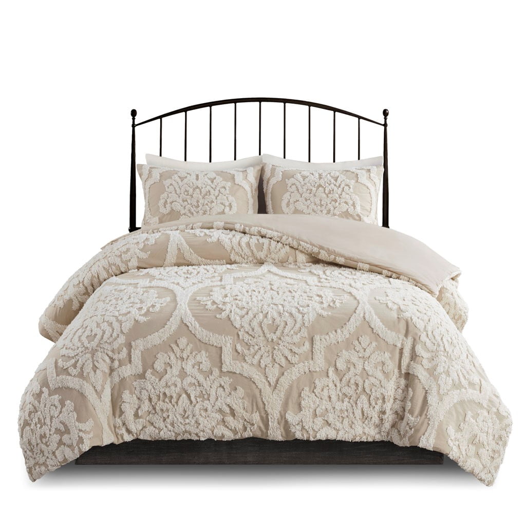 Witaxima King/Cal King 3 Piece Tufted Cotton Chenille Damask Duvet Cover Set, Multicolor, 104x92 Inches, Machine Washable