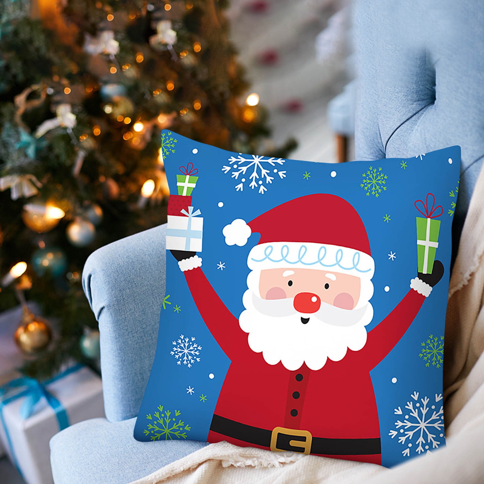 FuWeave Vintage Christmas Pillow Covers 18x18 Set of 6 Red Retro Christmas  Santa Candy Cane Square Pillowcases Christmas Stockings Snowman Reindeer