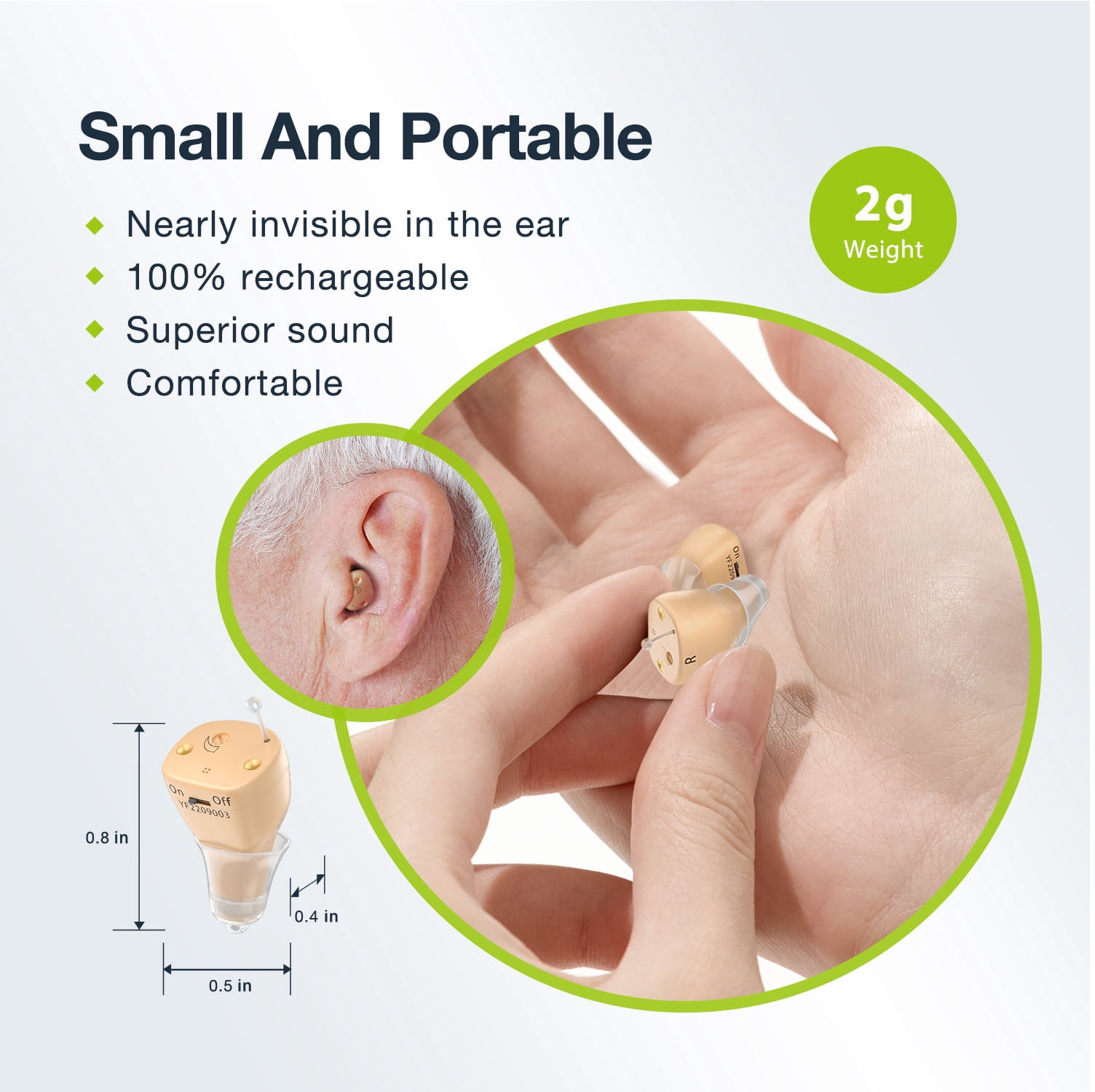 Rechargeable Mini Hearing Aids for Seniors with Noise Cancelling,Beige ,Chosgo K19