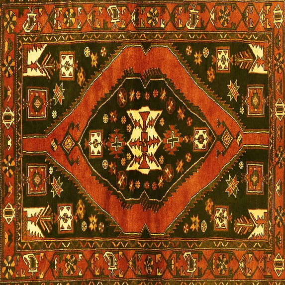 Ahgly Company Machine Washable Indoor Square Persian Yellow Traditional Area Rugs, 6' Square