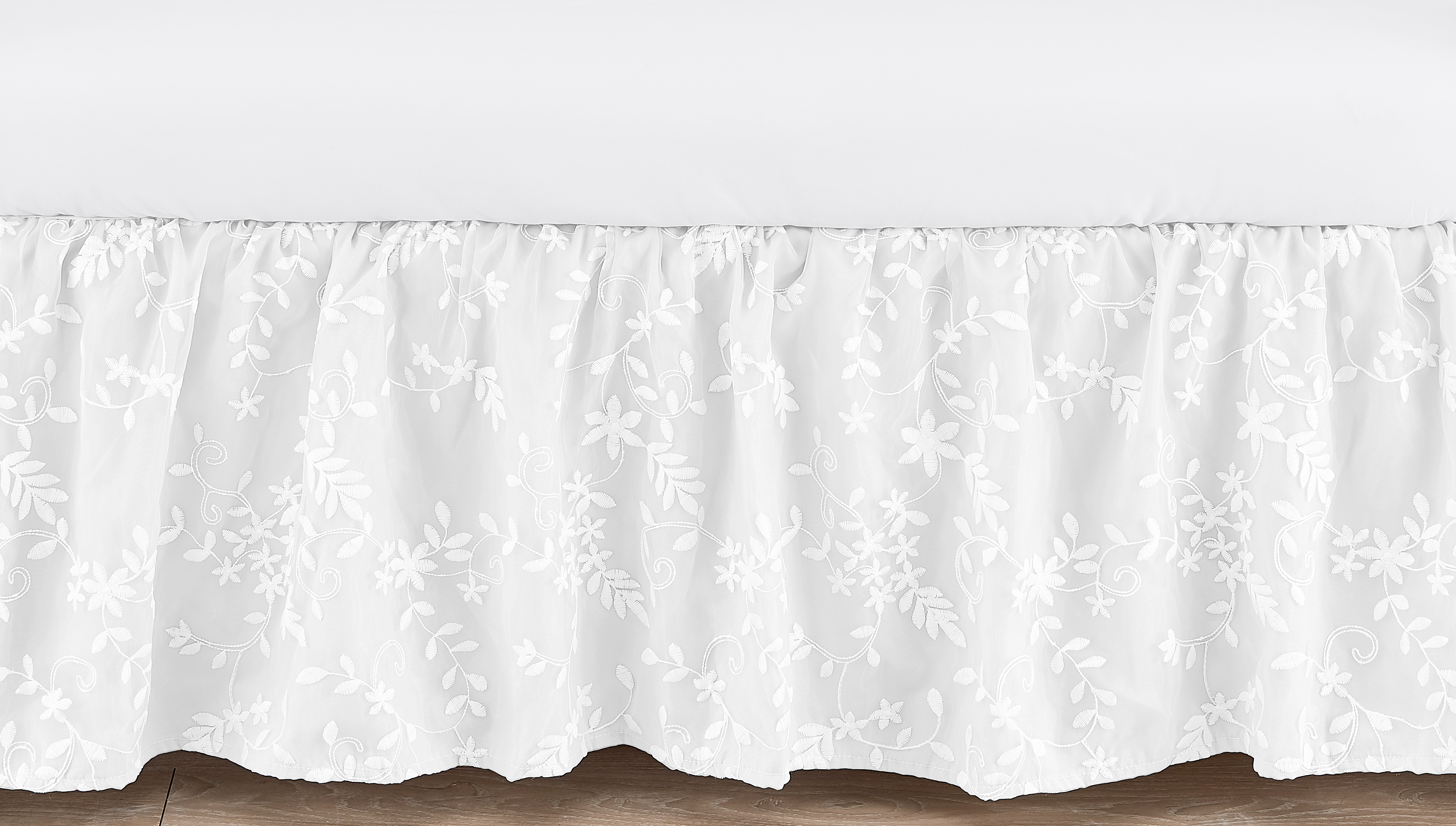 Solid White Floral Lace Dust Ruffle Crib Skirt by Sweet Jojo Designs