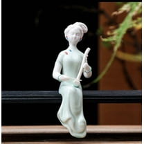 China White Porcelain Ceramics Erhu Beautiful Woman Figurine Statue Statues 5.3"