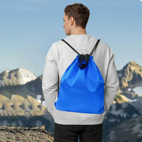 Djiypn Drawstring Backpack Sports Gym Bags, Draw String Back Bag Drawstring Bags Bulk for Sports, Gym, Travel, Swimming, Beach (Blue)