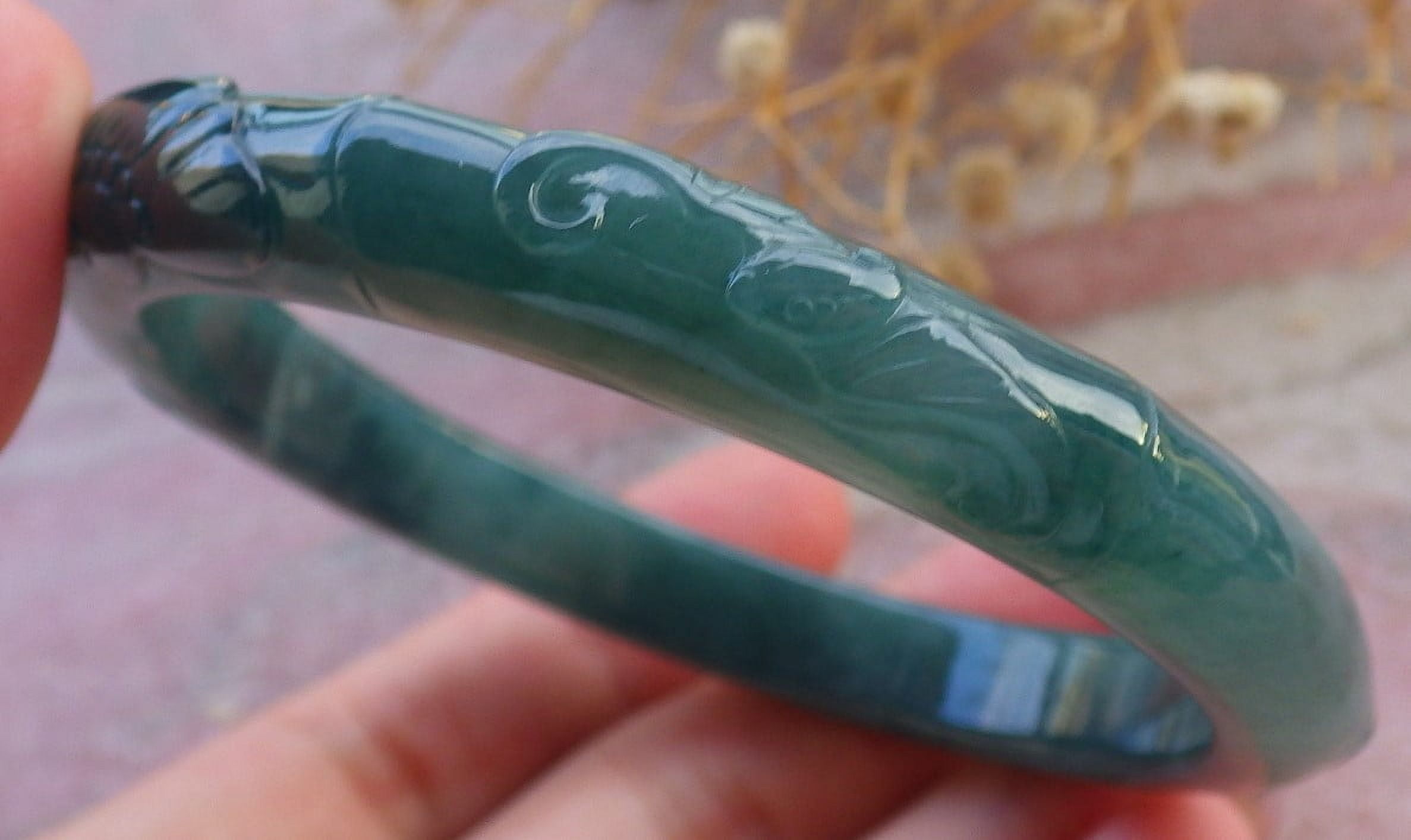 Icy Green Natural A JADE Jadeite Bat Ruyi Bamboo Bangle Bracelet 58 mm 684033 TN