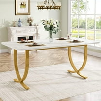 Tribesigns 63 Inch Rectangular Dining Table for 4 to 6 with Faux Marble Table Top and Metal Legs