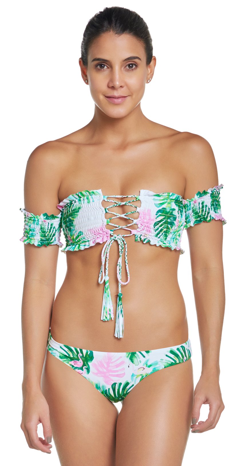 smocked off the shoulder bikini top