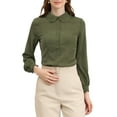 thumbnail image 5 of DARING DIVA Women's Peter Pan Collar Long Sleeve Work Office Shirt XL Army Green, 5 of 6