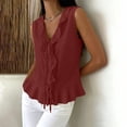 thumbnail image 5 of cocolona Womens Summer Linen Tank Tops V Neck Sleeveless Tie Front Ruffle Button Shirts Trendy Casual Pleated Solid Color Blouses, 5 of 6