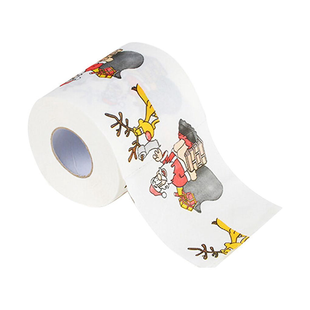 kurtrusly Christmas Theme Printed Toilet Paper Home paper printed Hotel Bathroom Roll Paper Tissue Holiday Decor, Santa, 10x10cm