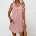 thumbnail image 5 of Sevevn Women's Summer Sleeveless Shift Dress Casual Scoop Neck Button Front Mini Dress with Pockets Pink M, 5 of 9