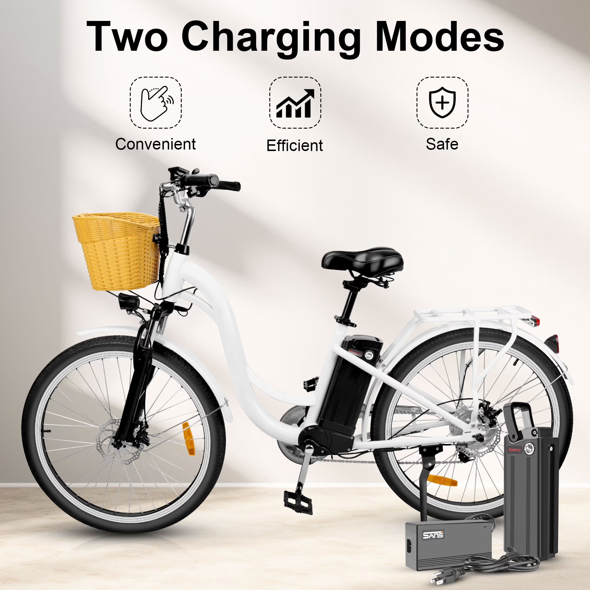 Electric City Bike for Adults 26",Peak 750W E-Commuter Bikes 48V 10AH UL2849,White