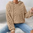 thumbnail image 5 of Women's Textured Knit Sweater Hooded Long Sleeve Pullover Warm Comfortable Winter Top Brown XXL, 5 of 7