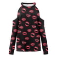 thumbnail image 4 of Blusa informal de manga larga con cuello redondo para mujer, blusa holgada con hombros descubiertos, camisa gráfica con estampado de Halloween Pompotops FGAJ4106, 4 of 6