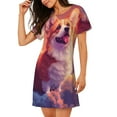 thumbnail image 2 of Easygdp Sunset Cloud Corgi Camisón de manga corta para mujer, informal, estampado, 2 of 6