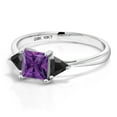 thumbnail image 3 of Gem Stone King 10K White Gold Purple Amethyst and Black Onyx 3 Stone Engagement Ring for Women (0.89 Cttw, Gemstone February Birthstone, Princess Center 5MM, Trillion 3.5MM, Size 5.5), 3 of 5