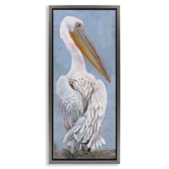 Stupell Industries Coastal Pelican From Back View Gray Floating Frame Canvas Art, 14 x 31, by Stellar Design Studio