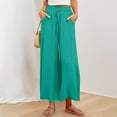 thumbnail image 4 of WCMZJ Linen Palazzo Pants for Women Dressy Summer Wide Leg Flowy Pants Boho Linen Beach Trousers with Pockets Green M, 4 of 8
