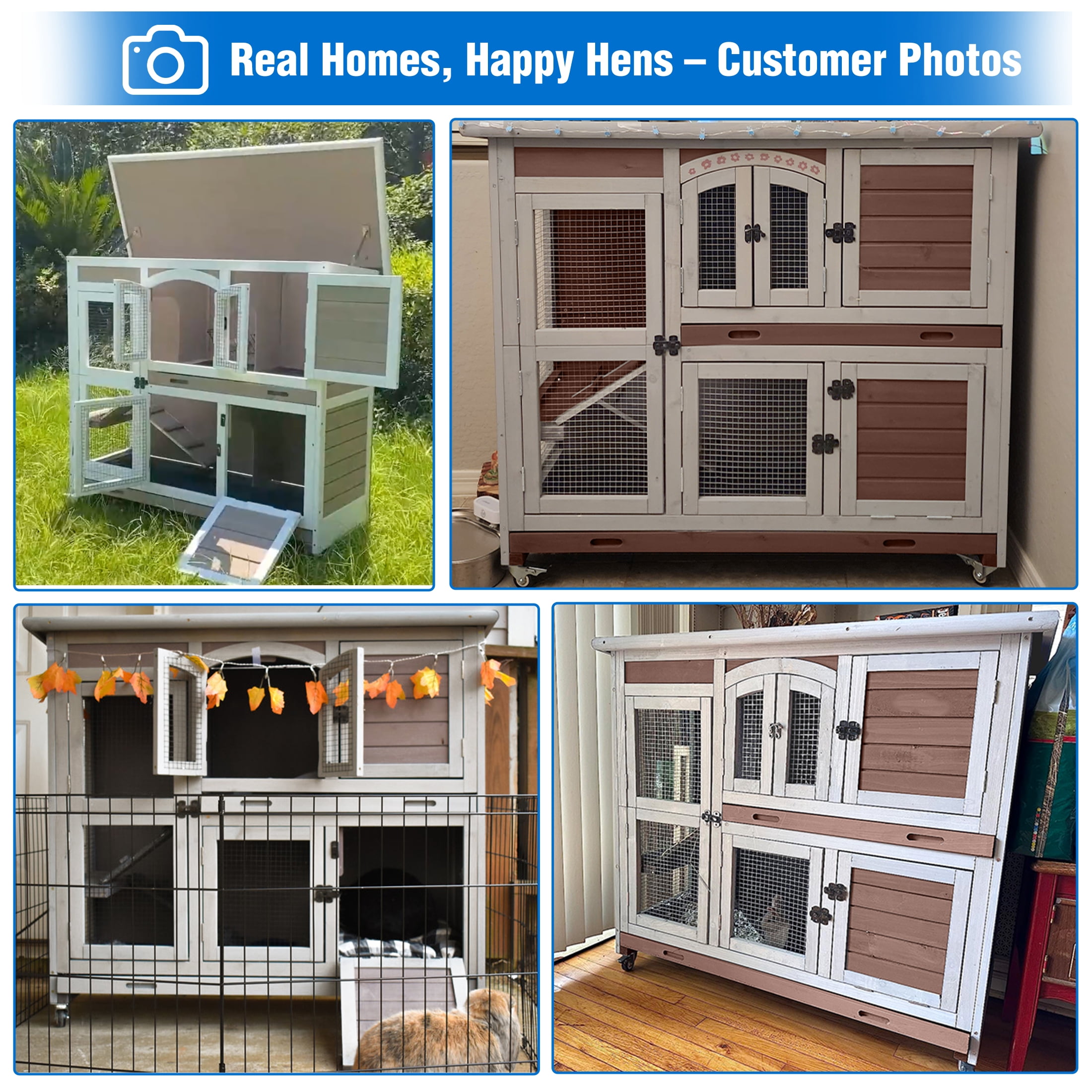 Suumerpety Rabbit Hutch Indoor Bunny House Guinea Pig Cage with Slide-Out Tray Wooden Small Animal Cage with Wheels & Ramp for Rabbits and Bunnies