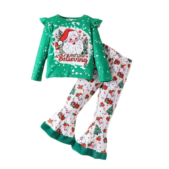 XEGLSBU Toddler Girl Christmas Outfit 4T Girls Outfits 2 Pcs Xmas Sweater and Flare Pants Toddler Party Wear with Cute Print Design Baby Girl Christmas Outfit 0-3 Months Velvet Green Size 4-5 Years