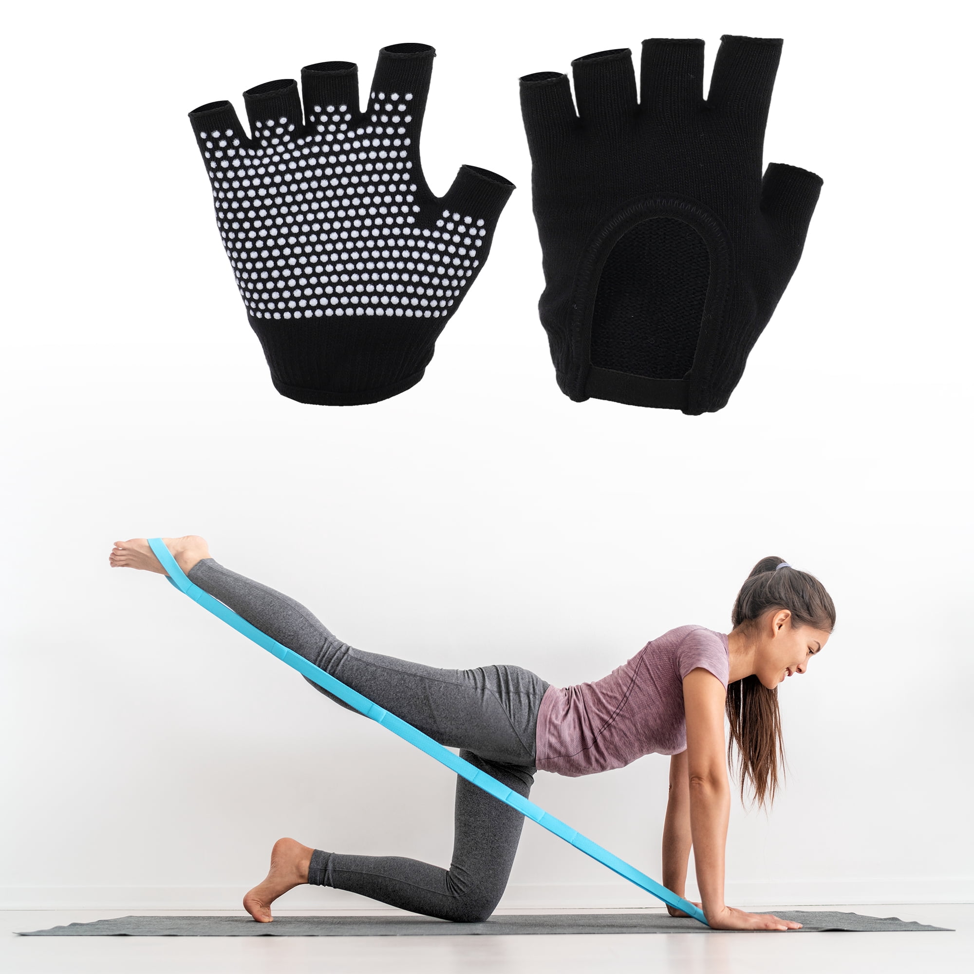 Unique Bargains Fingerless Yoga Gloves Designed One Size 1Pair Black