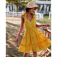 thumbnail image 3 of YNIQUE Robe Courte d'Été Décontractée pour Femme à Bretelles Spaghetti, Smockée et à Volants, pour Vacances, 3 of 6