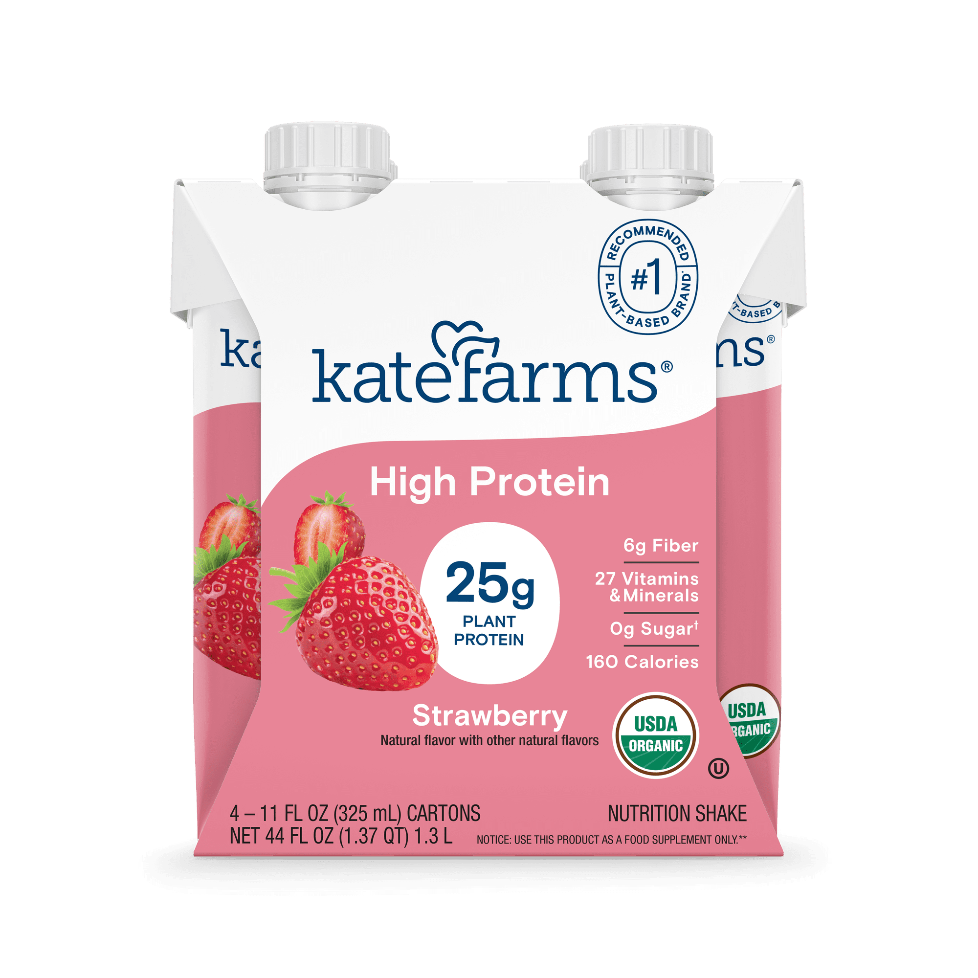 Kate Farms High Protein Nutrition Shake Strawberry, 4-pack 11 fl oz