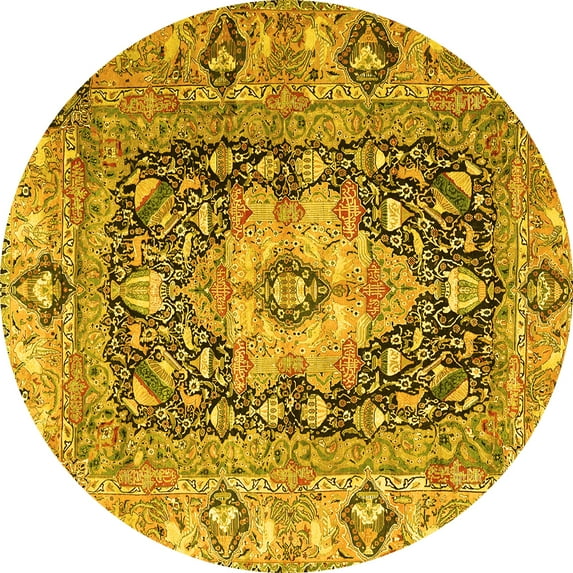 Ahgly Company Machine Washable Indoor Round Animal Yellow Traditional Area Rugs, 7' Round