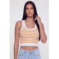 thumbnail image 2 of Women's Striped Ribbed Cropped Racerback Tank Top, 2 of 4