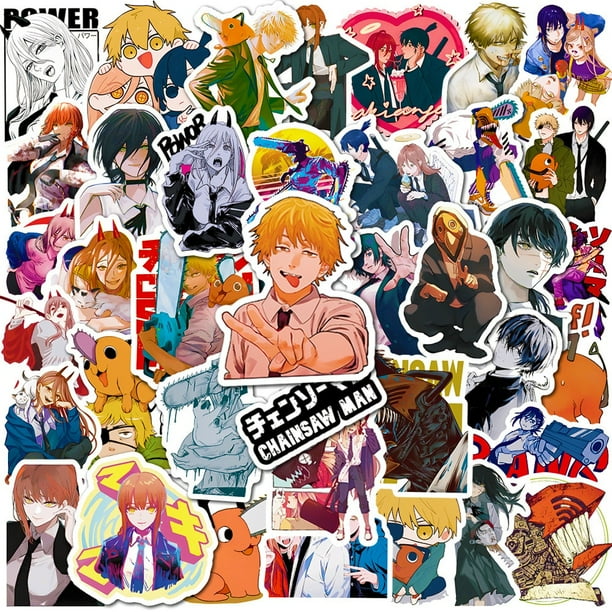 Pegatinas de motosierra de Anime de dibujos animados para hombre, calcomanías de vinilo para coche, portátil, teléfono, decoración de papelería, pegatina impermeable, juguetes para niños, regalos