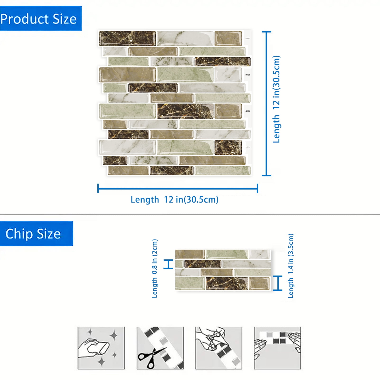 DEWOO 10-Sheet Peel and Stick Kitchen Backsplash Tiles, 12"x12" Self-Adhesive Marble Multicolor Wall Tiles for Kitchen and Bathroom(Brown Marble)