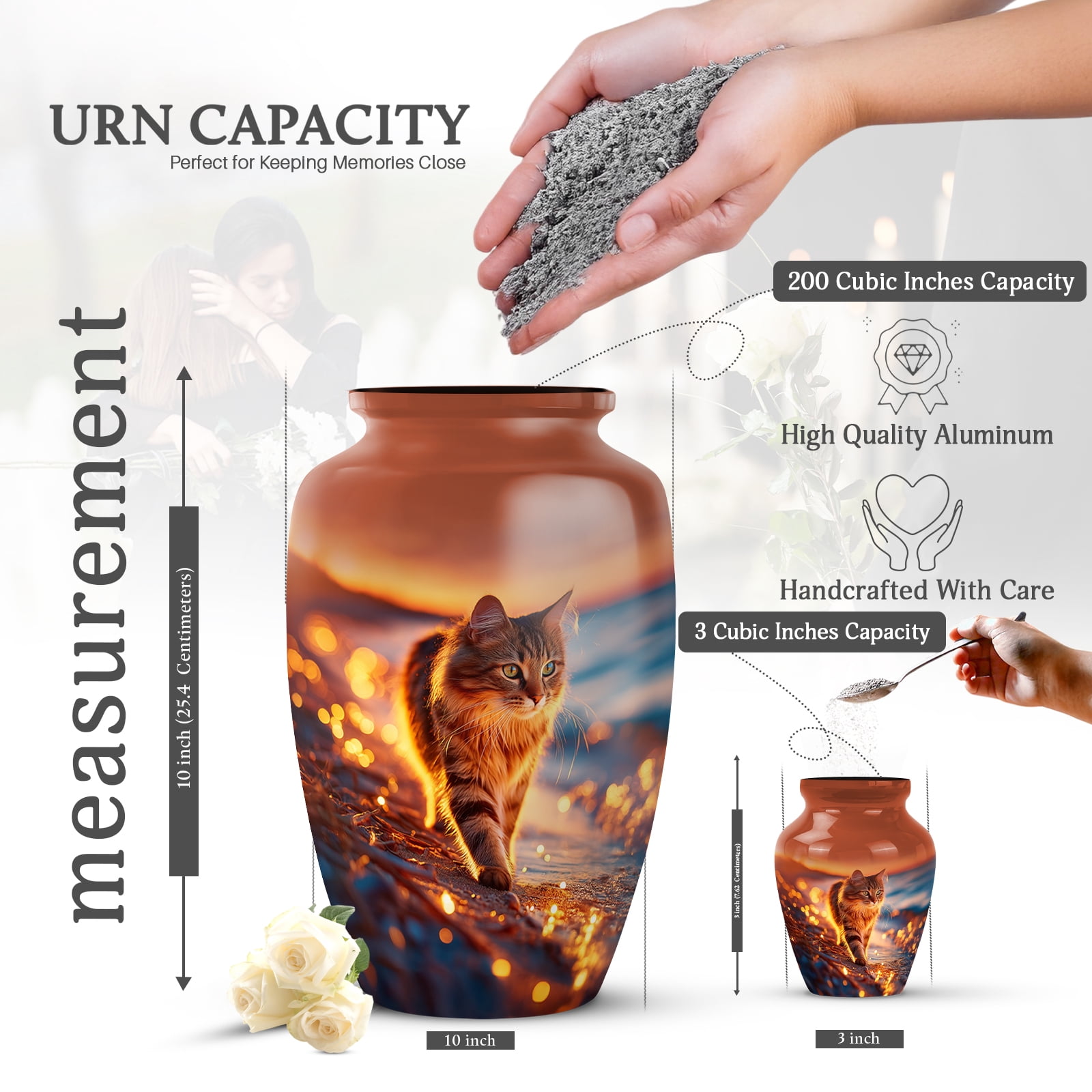 KARYLIZ Cat Urns For Human Ashes Adult - Golden Blue Large Capacity Urns For Male & Female - Funeral Urn For Men - Cremation Urn For Women & Men - Memorial Gift for Grandfather