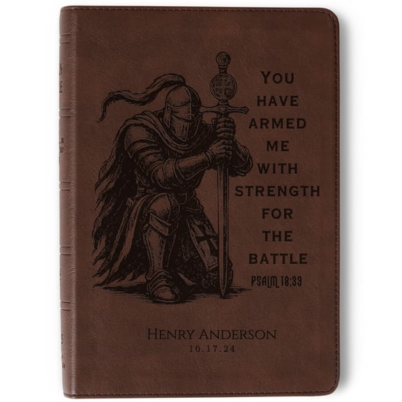 Personalized NASB 1995 Large Print Compact Bible, Custom Engraved Name, Warrior Knight Design, Christian Gift, Baptism Gift, Gift for Him