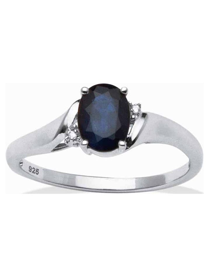 PalmBeach Jewelry 3 Piece 1.05 TCW Oval Sapphire and Diamond Accent Bridal Ring Set in Platinum-Plated or Yellow Gold-Plated Sterling Silver