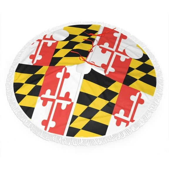 Christmas Tree Skirt Maryland Flag Xmas Tree Skirt with Tassels Christmas Holiday Decoration 30"