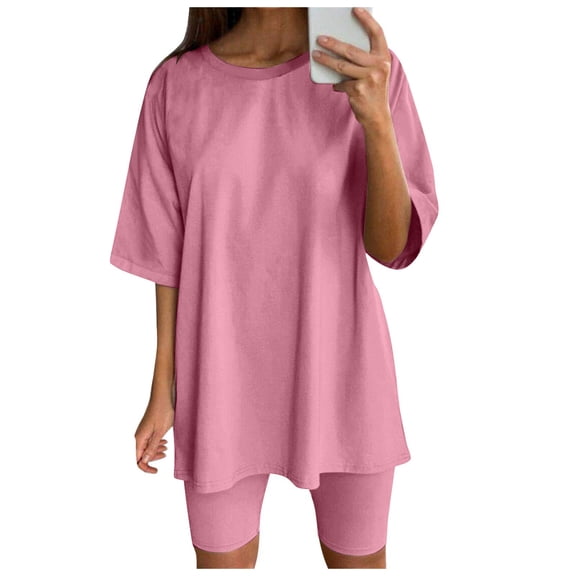 WAYUTE 2 Piece Sets for Women Short Sleeve Comfort Loose Tops Short Pants Solid Color Travel Yoga Sport Sets Summer Outfits