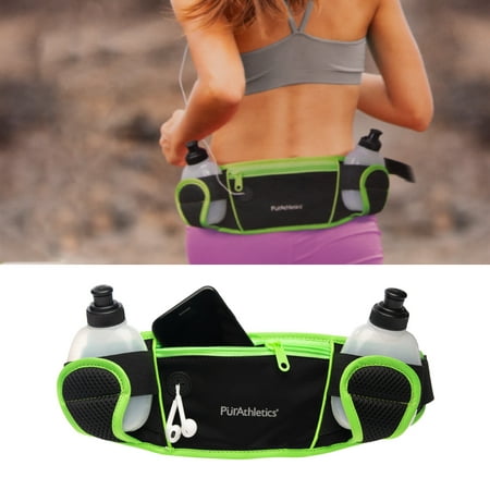PurAthletics Hydration Pack Waist Pouch For Cell Phone 2 Sports Water Bottle Fanny Pack For