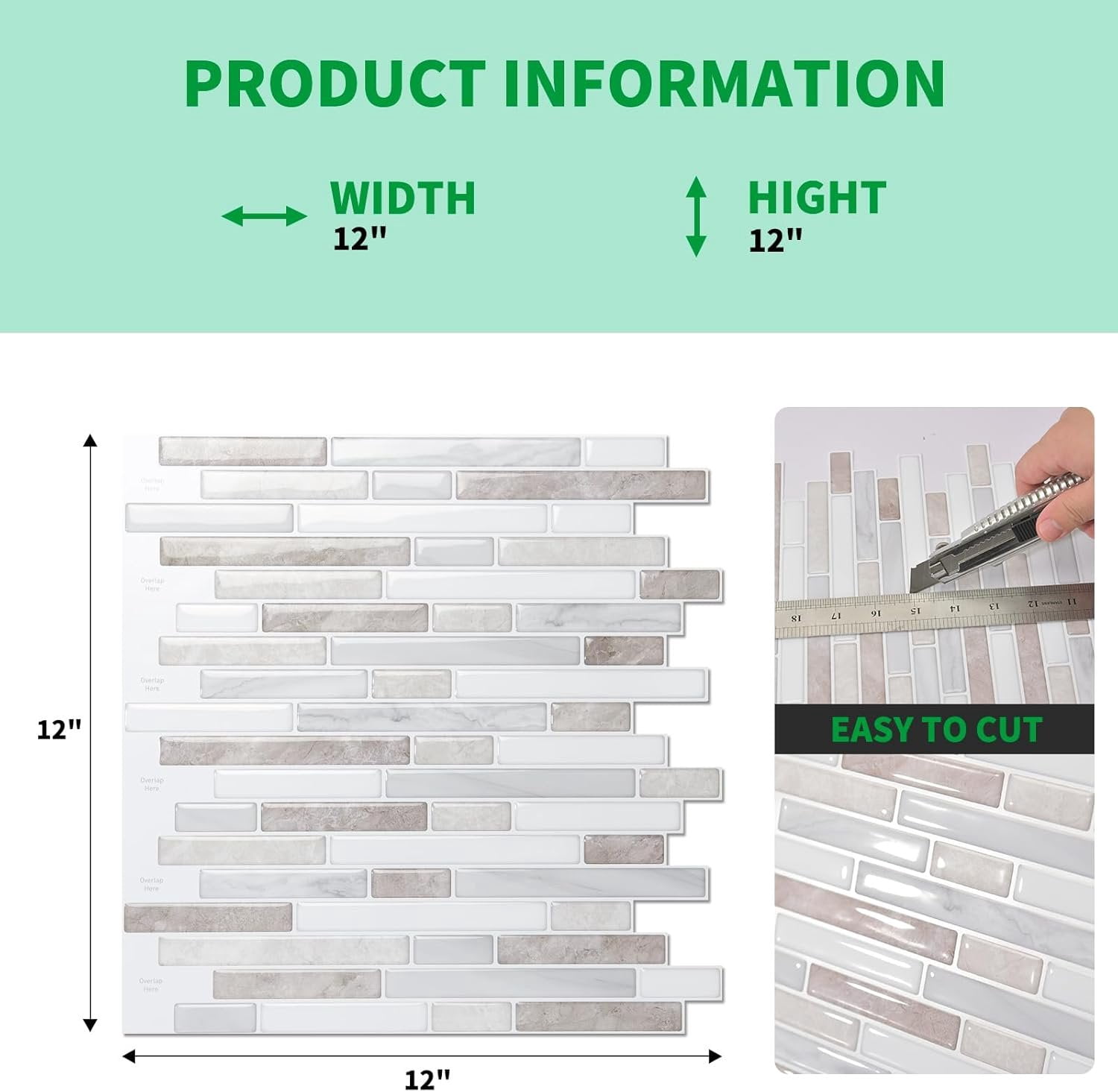 10 Sheet Marble Peel and Stick Backsplash for Kitchen,Self-Adhesive Tile Backsplash for Kitchen, Bathroom, 12in x 12in, (Beige & White)