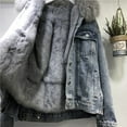 thumbnail image 3 of Ladies Denim Fleece Thickened Winter Coat Removable Cotton Denim Jacket Lined Jacket Jeans With Fur Warm Winter Jacket Hooded Lapel Outerwear, 3 of 4