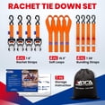 thumbnail image 5 of MOCA Heavy Duty Ratchet Tie Down Straps - 5200 Lbs Breaking Strength 1.6" x 8', with 4 Heavy Duty Ratchet Padded Handles & Coated Chromoly S Hooks & 4 Soft Loop Tie-Downs - Orange, 5 of 9