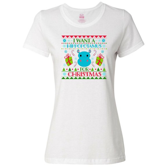 Inktastic I Want a Hippopotamus for Christmas Cute Ugly Sweater Women's T-Shirt