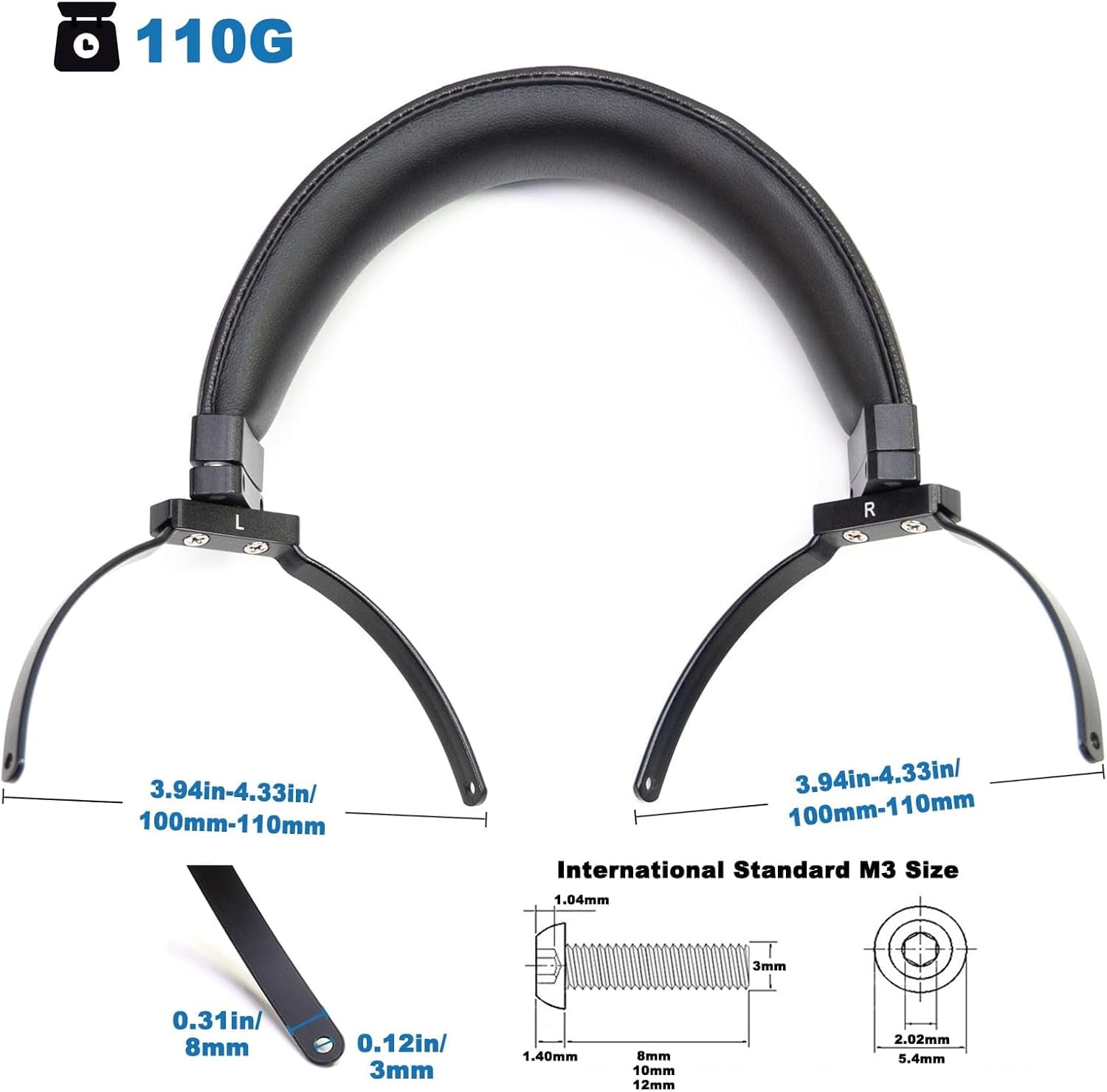 Genuine Leather Full Metal Headband Compatible with Sennheiser HD650,HD660 S,HD600,HD6XX,HD58X,HD580,HD565,HD545,HD535 Headphone Replacement Head Beam Band Headset