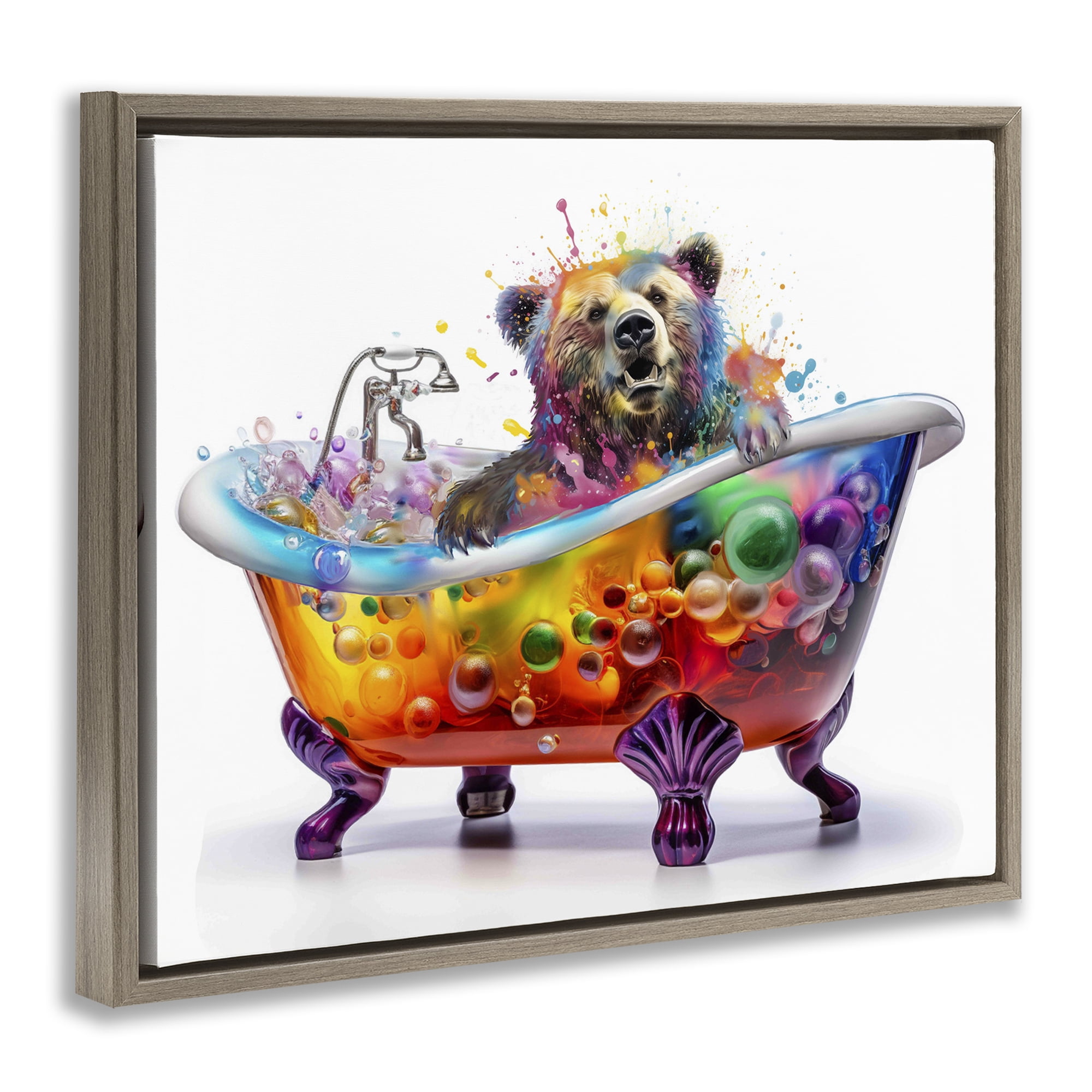 Stupell Industries Modern Bold Bubble Bath Typography Painting Brown Floater Framed Canvas Art Print Wall Art, 31 x 25