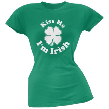 T-Shirt Doux Juniors Vert Kelly Irlandais - Embrasse-Moi Jour de la Saint-Patrick