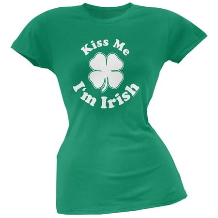 Im Irish Dog T-shirt - St. Patricks Day - Kiss Me Im Irish Kelly Green Juniors Soft T-Shirt