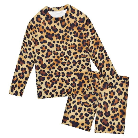 Leopard Print Pattern Boys' Bathing Suit UPF 50 Boys' Rash Guard Sets Stretchy Quick Dry 3T-10T